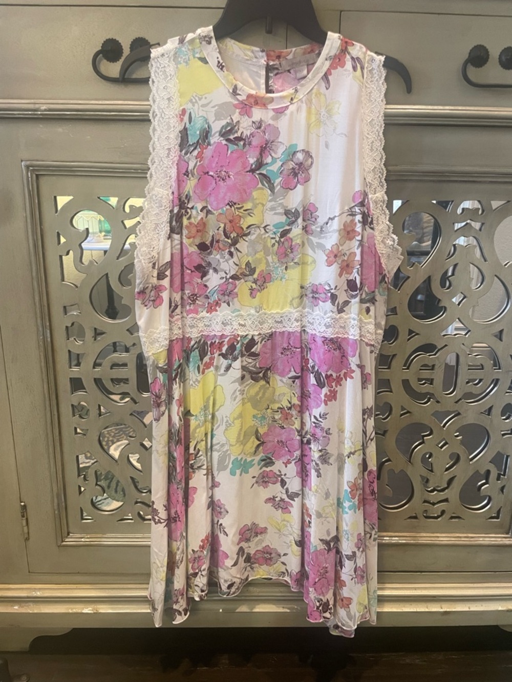 Waverly Sleeveless Floral Lace-Trim Dress in Pink & Yellow